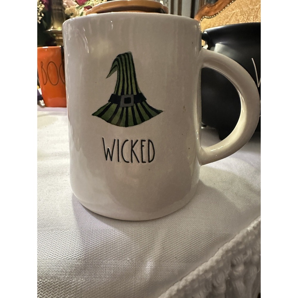 Rae Dunn Ceramic Halloween Mug "WICKED WITCH" Watercolor White Inside Black
